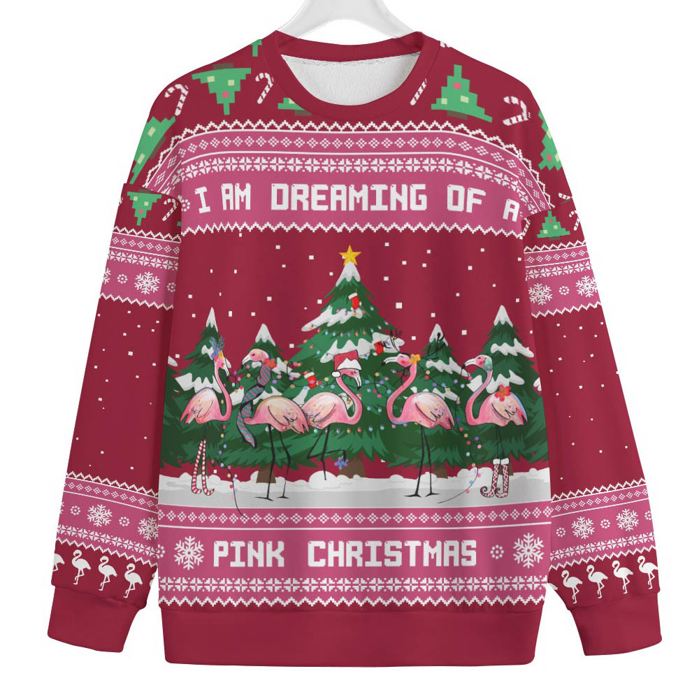 Pink Christmas Flamingo Womens Plus Size Christmas Sweater Custom Christmas Sweatshirt for Family Matching