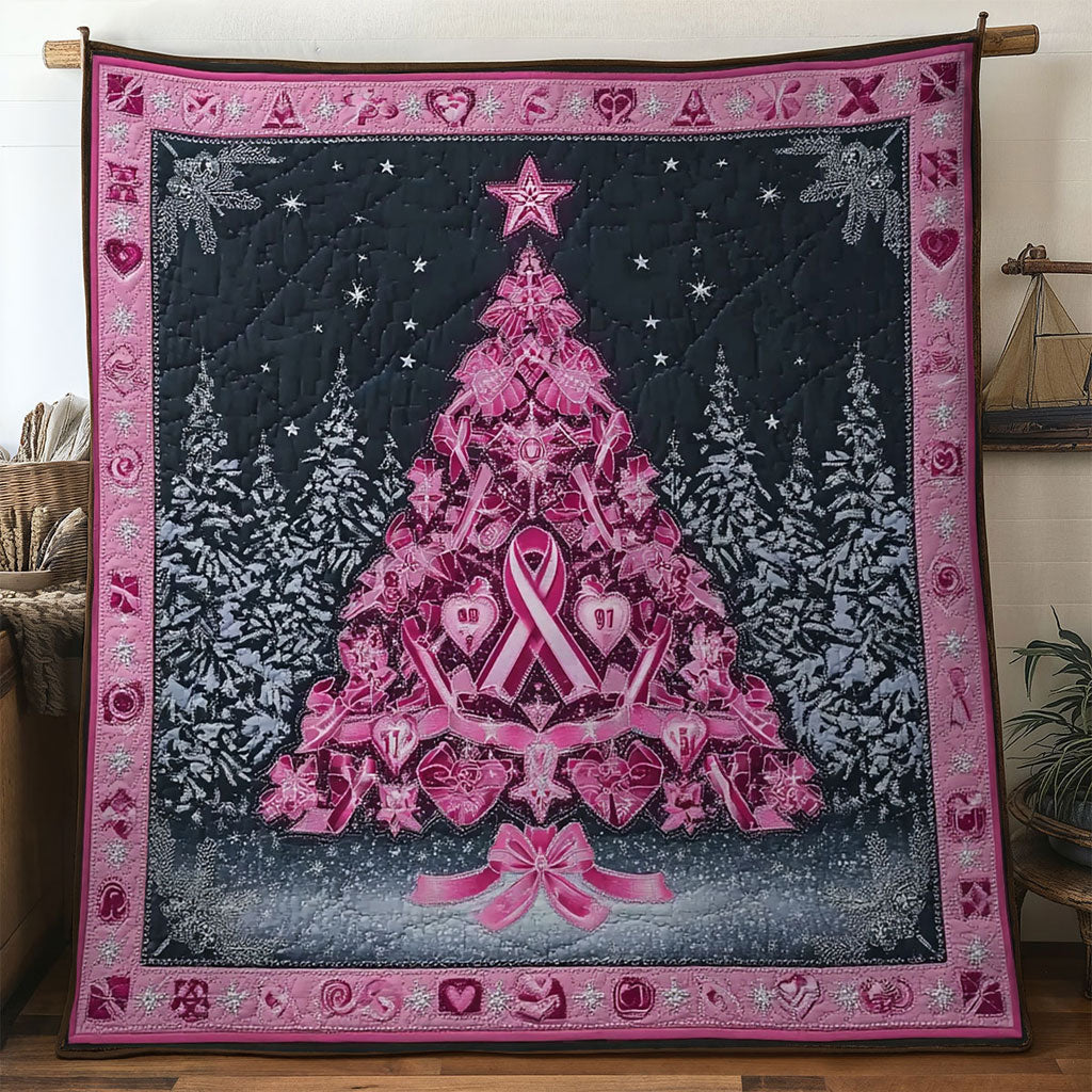 Pink Christmas Tree Hope Quilt Blanket Throws For Couch Brother To Sister Christmas Gifts