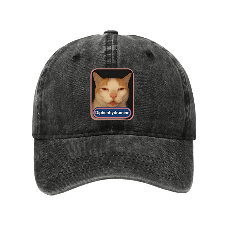 Pink Diphenhydramine Meme Cat Washed Hat Funny Hat Christmas Gifts For Cat Owners
