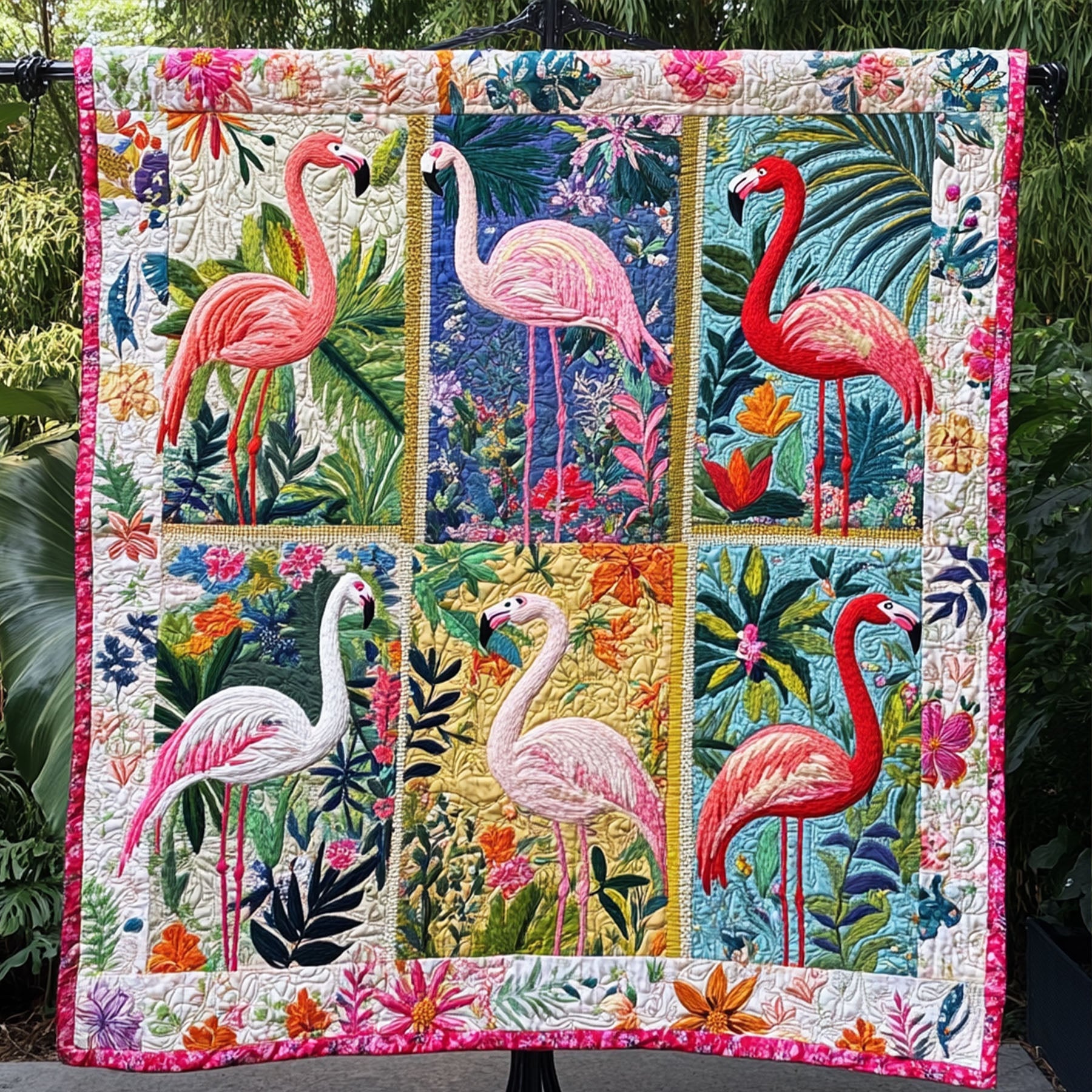 Pink Elegance Quilted Blanket Bedroom Xmas Decor Gifts For Flamingo Lovers