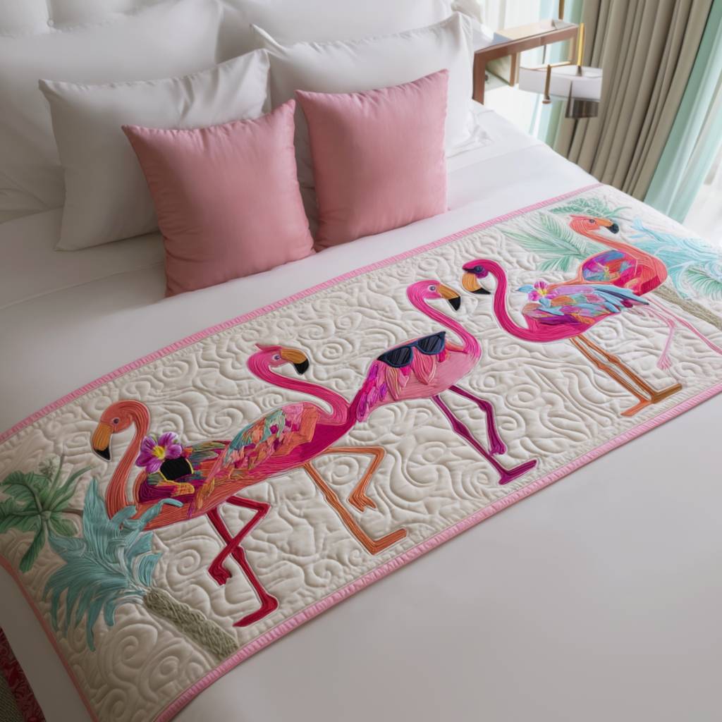 Pink Element Quilted Bed Runner Bed Decor Birthday Presents For Flamingo Lovers