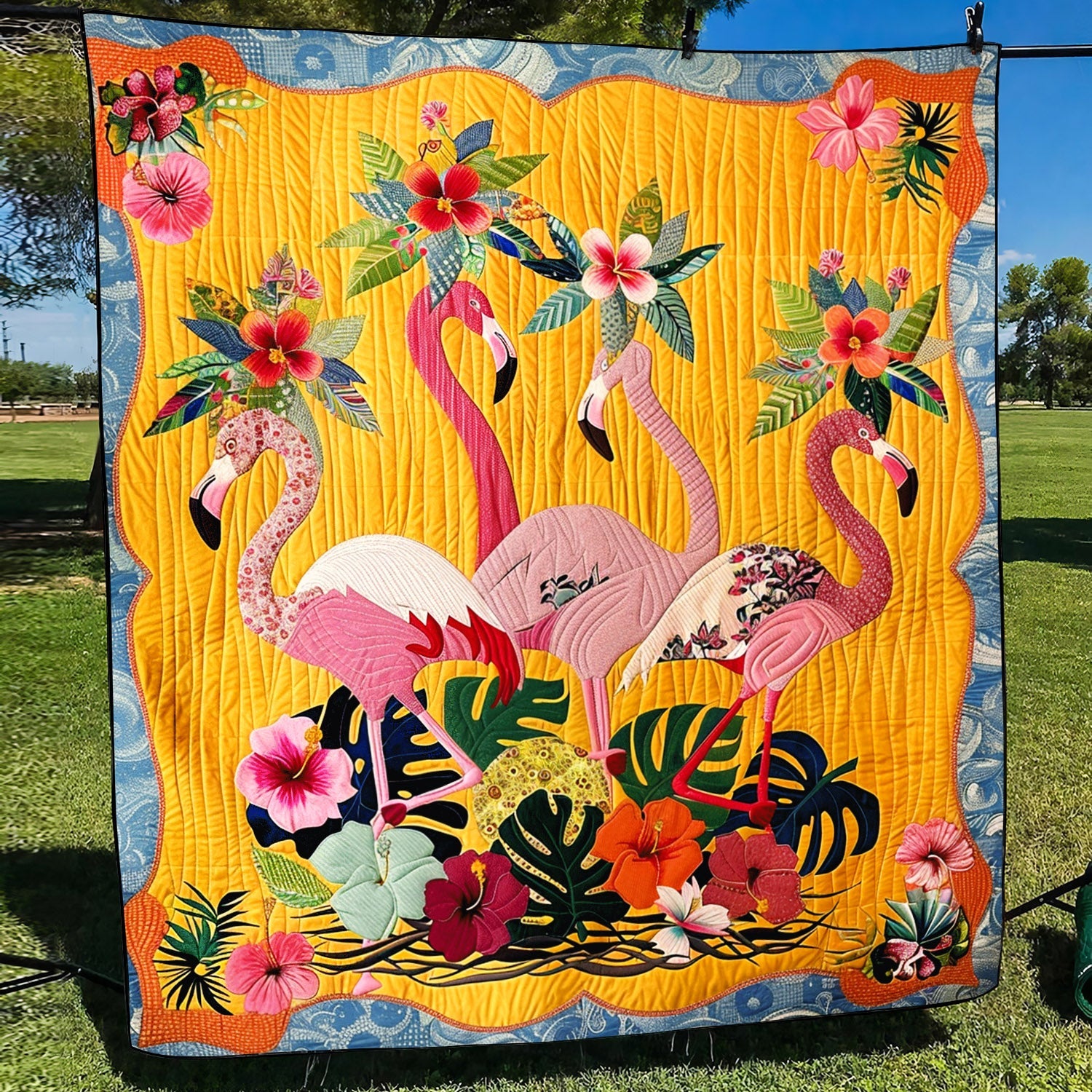 Pink Flamingo Breeze Quilted Blanket Gifts For Flamingo Lovers