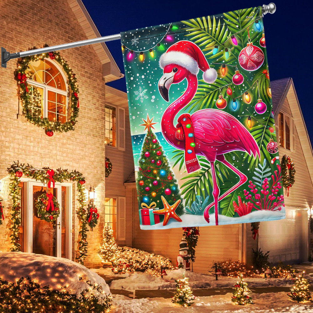 Pink Flamingo Christmas Flag