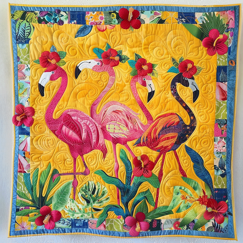 Pink Flamingo Delight Quilted Blanket Flamingo Gifts For Her