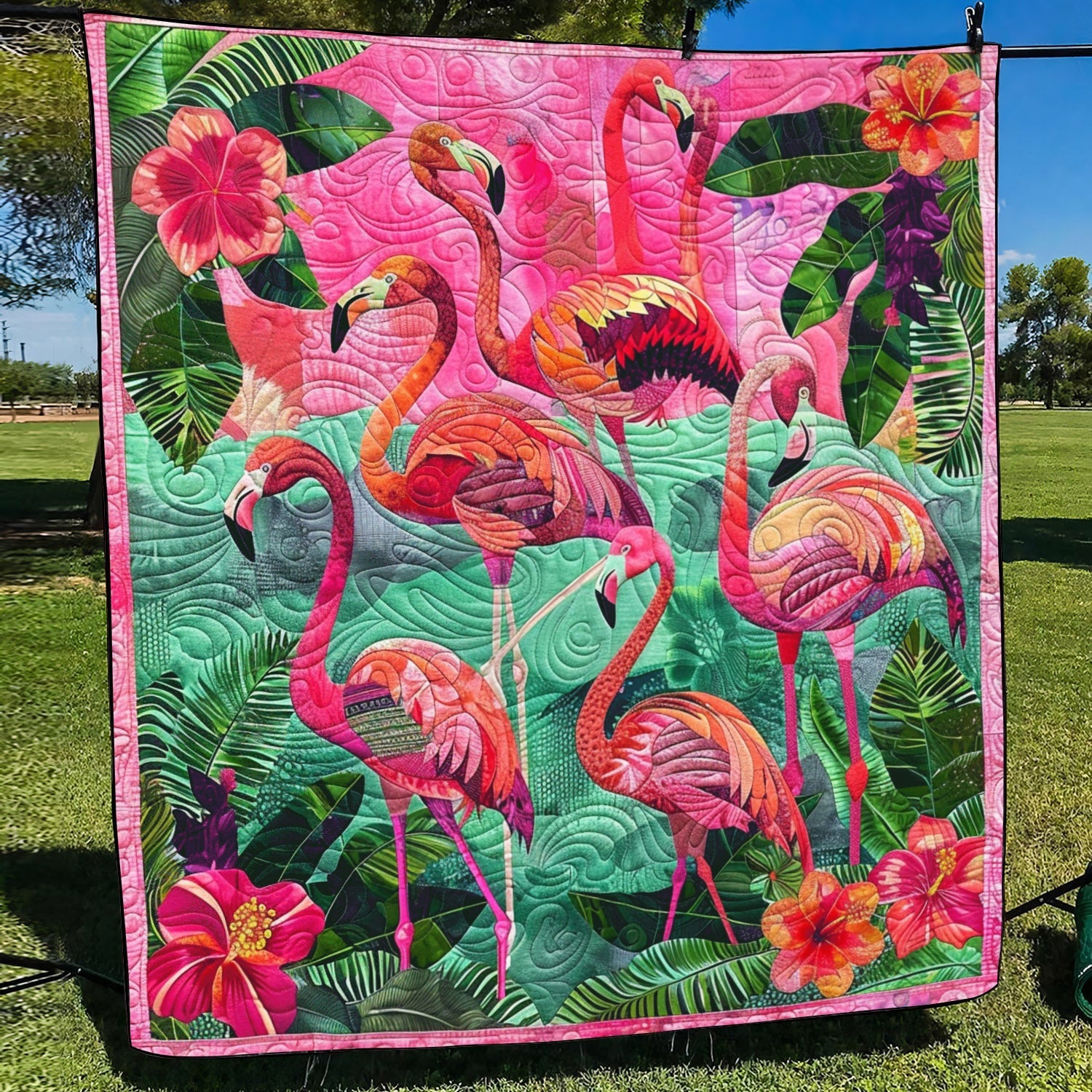 Pink Flamingo Flock Quilted Blanket Gifts For Flamingo Lovers