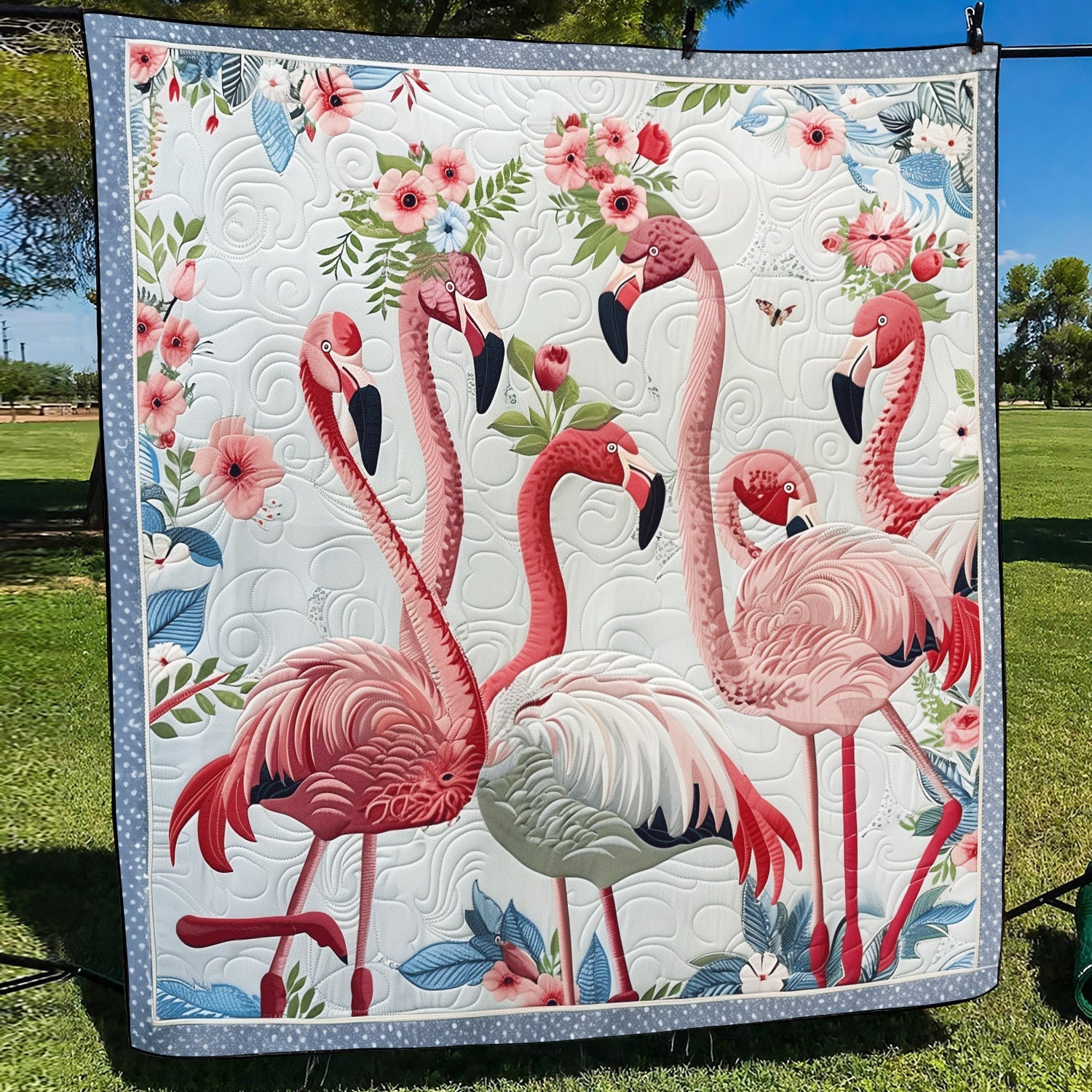 Pink Flamingo Garden Quilted Blanket Gifts For Flamingo Lovers