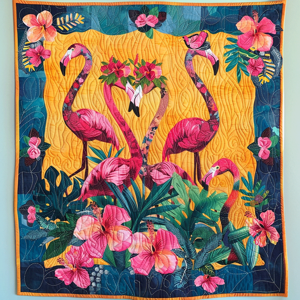 Pink Flamingo Haven Quilted Blanket Flamingo Gifts For Her