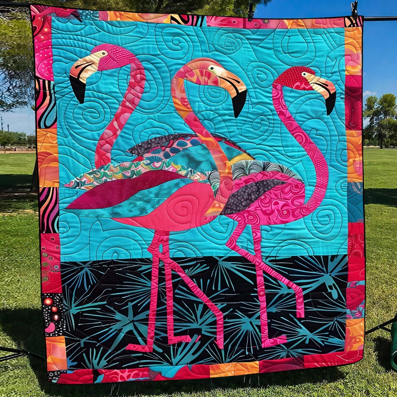 Pink Flamingo Lagoon Quilted Blanket Gifts For Flamingo Lovers