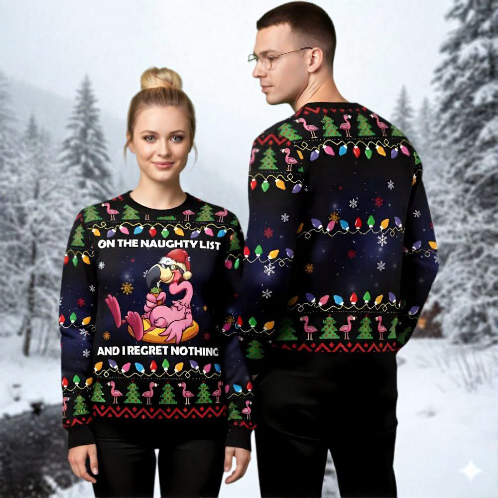 Pink Flamingo On The Naughty List Ugly Christmas Sweater Holiday Wear Xmas Flamingo Lover Gifts
