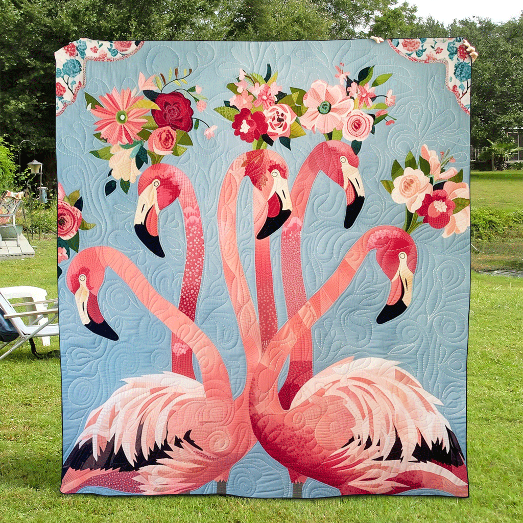 Pink Flamingo Paradise Quilted Blanket Gifts For Flamingo Lovers