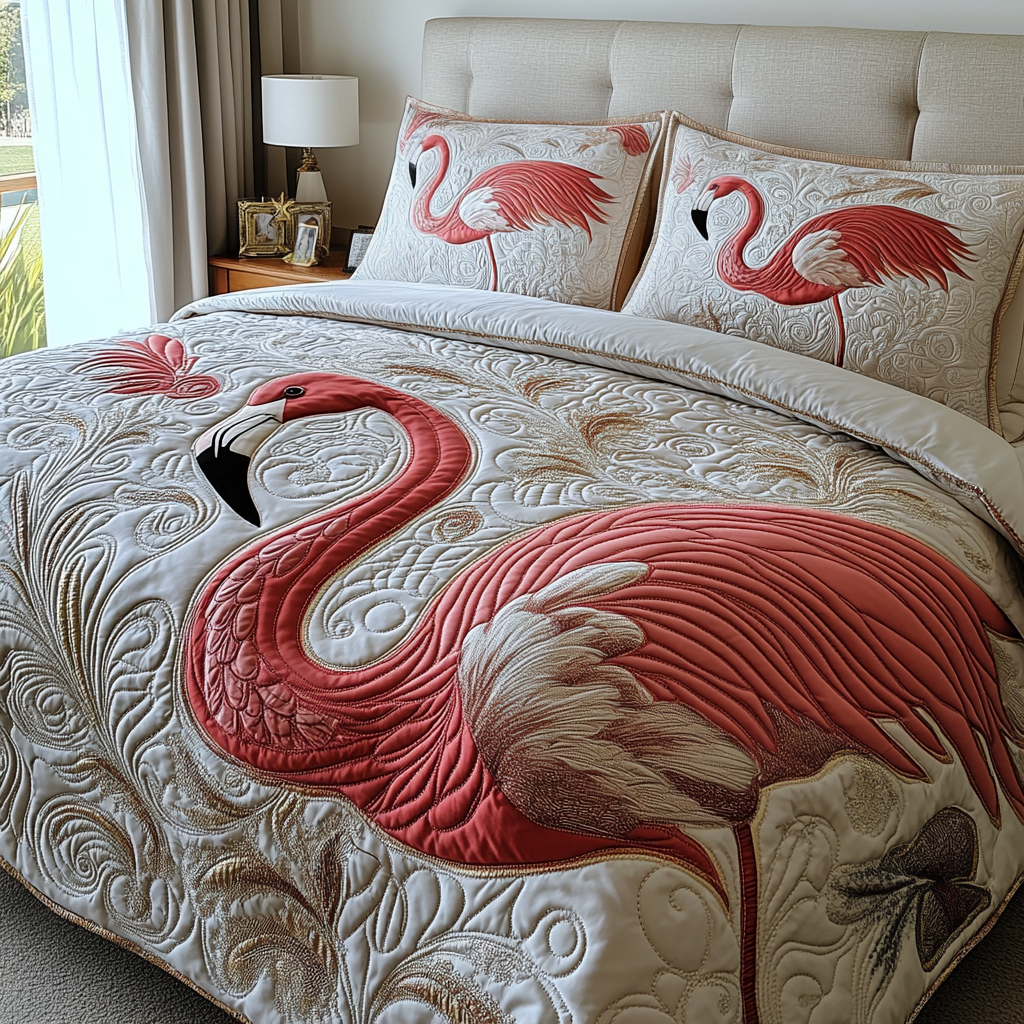 Pink Flamingo Quilted Bedding Set Best Christmas Duvet Cover Set Flamingo Christmas Presents