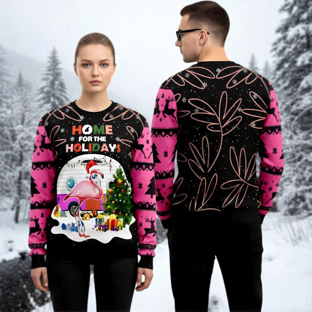 Pink Flamingo Ugly Christmas Sweater Home For The Holidays Christmas Clothing Gift Ideas