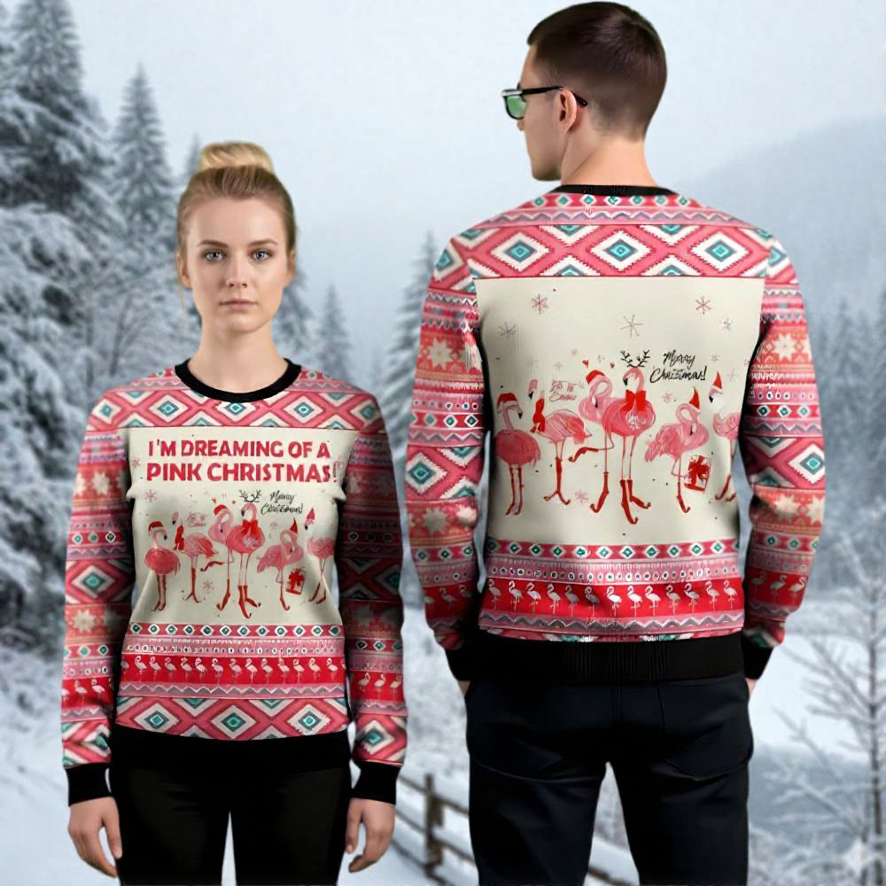 Pink Flamingo Ugly Christmas Sweater I'm Dreaming Of A Pink Christmas Holiday Apparel Gifts