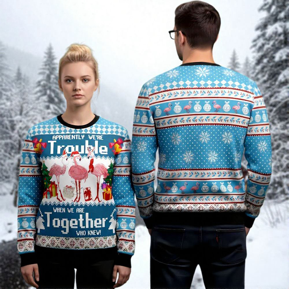 Pink Flamingo Wearing Hat Ugly Christmas Xmas Themed Holiday Apparel Xmas Gift Ideas