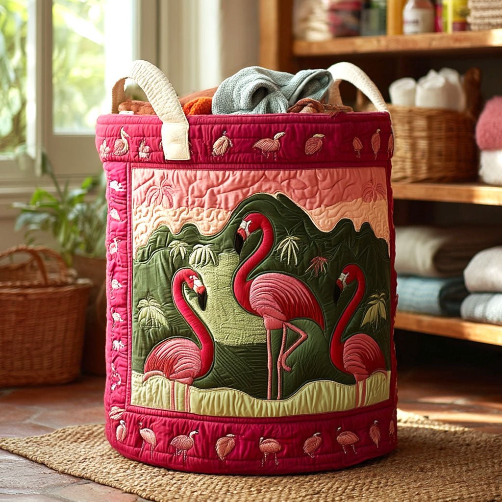 Pink Flock Quilted Laundry Basket Valentine's Day Merch Gift