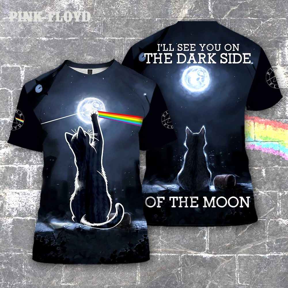 Pink Floyd Cat T-Shirt I'll See You On The Dark Side Of The Moon Cool Pink Floyd Fan Gifts