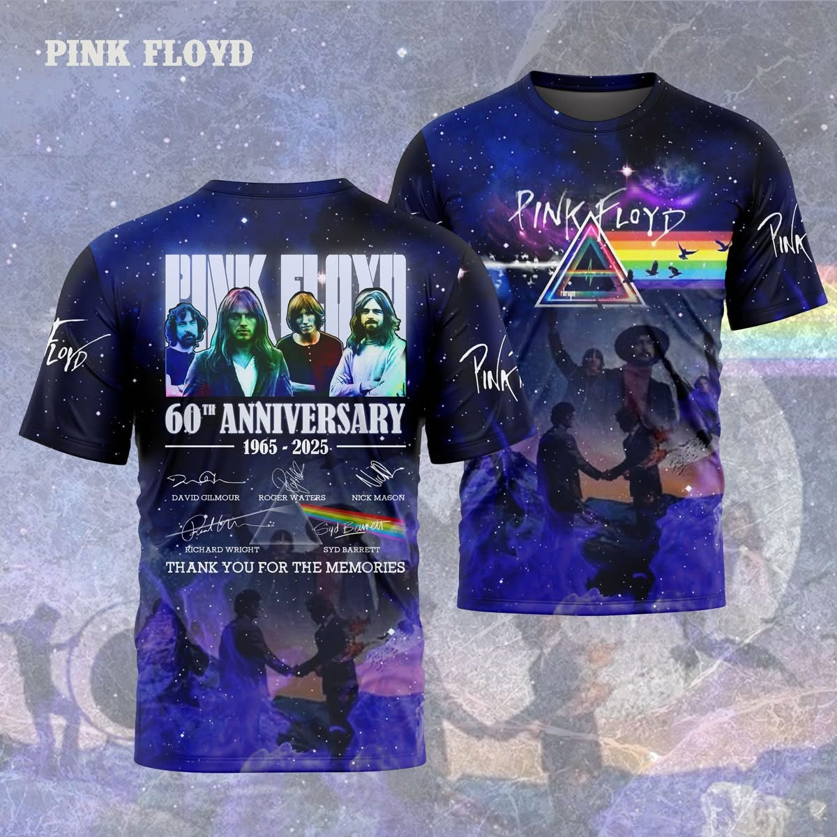 Pink Floyd Merch T-Shirt 60Th Anniversary 1965-2025 Thank You For The Memories Fan Gifts