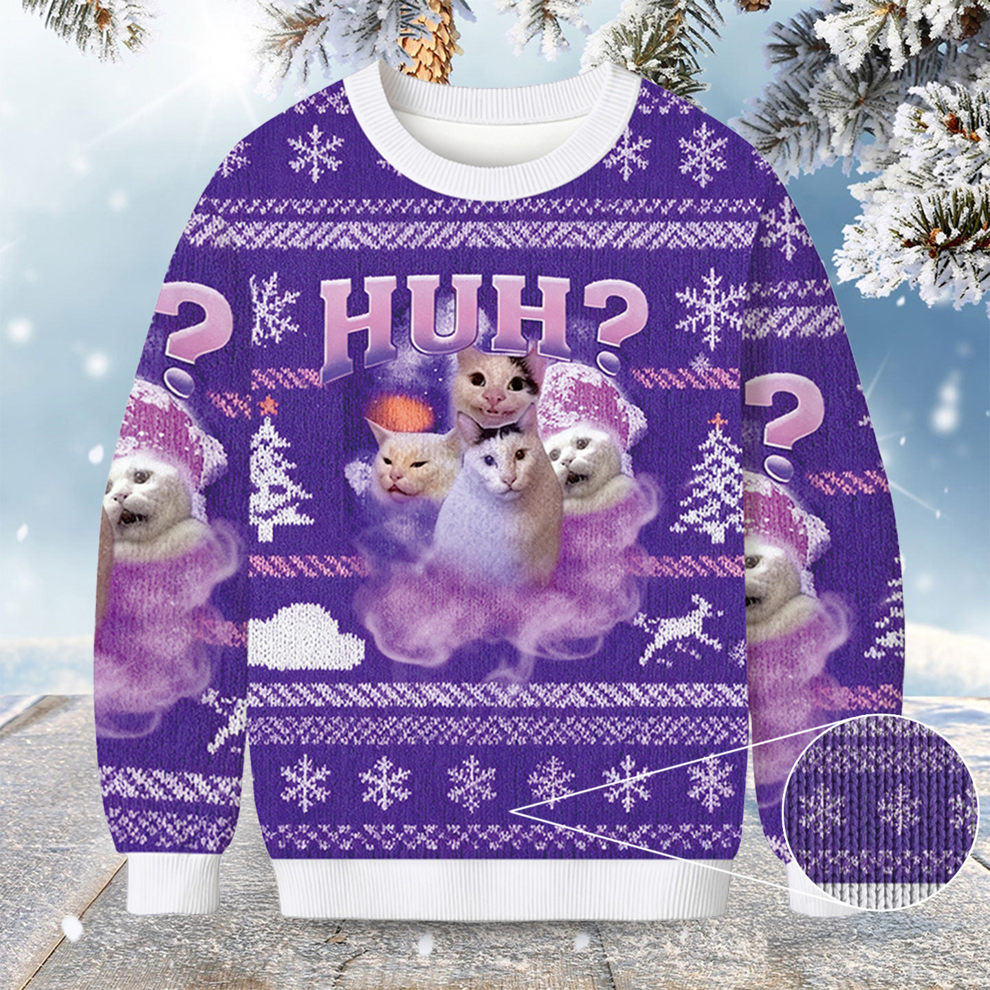 Pink Funny Meme Huh Cat Christmas Ugly Sweater Animal Apparel Cat Lover Christmas Gifts