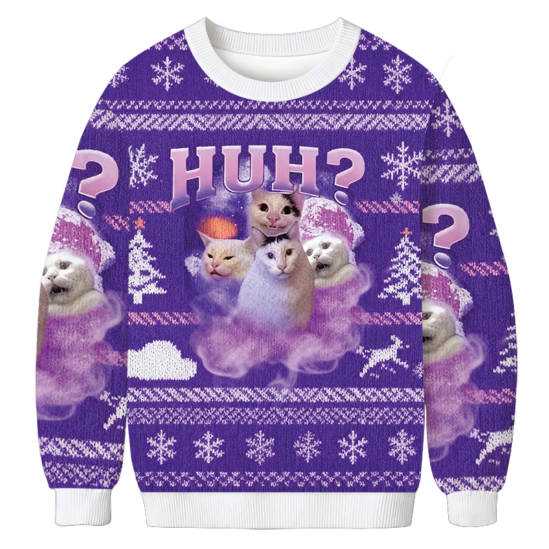 Pink Funny Meme Huh Cat Christmas Ugly Sweatshirt Christmas Cozy Winter Wear Gift Ideas Pink Funny Meme Huh Cat Christmas Ugly Sweatshirt Christmas Cozy Winter Wear Gift Ideas