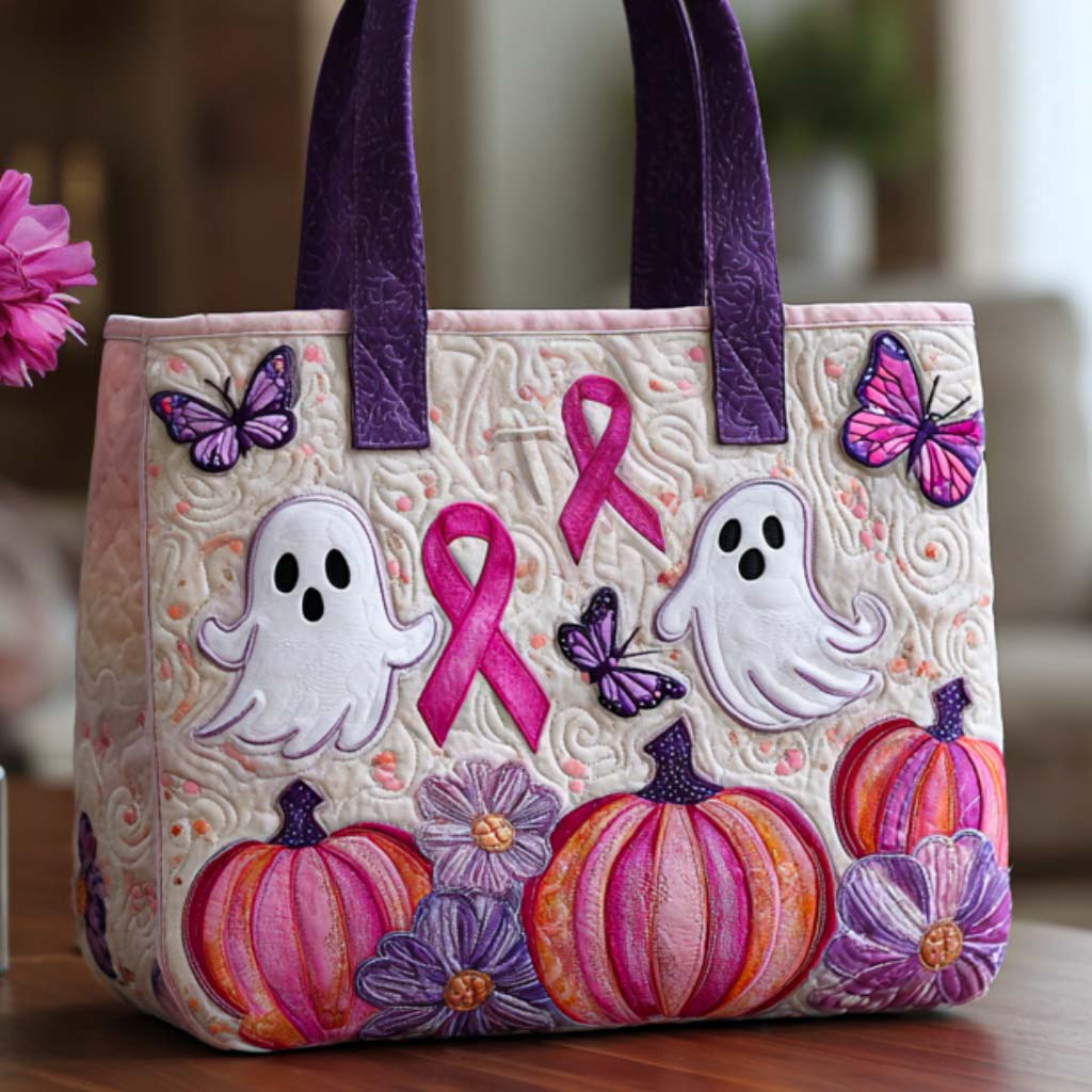 Pink Ghost Charm Quilted Tote Bag Gifts For Halloween Lovers