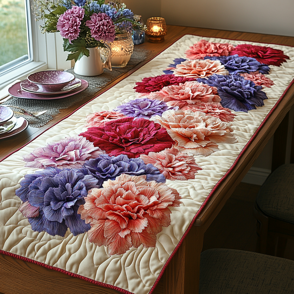 Pink Grace Quilted Table Runner Dining Table Decor Christmas Flower Gifts