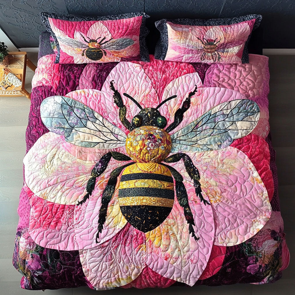 Pink Harmony Quilted Bedding Set Comfy Bedding Set That Adds Style and Warmth