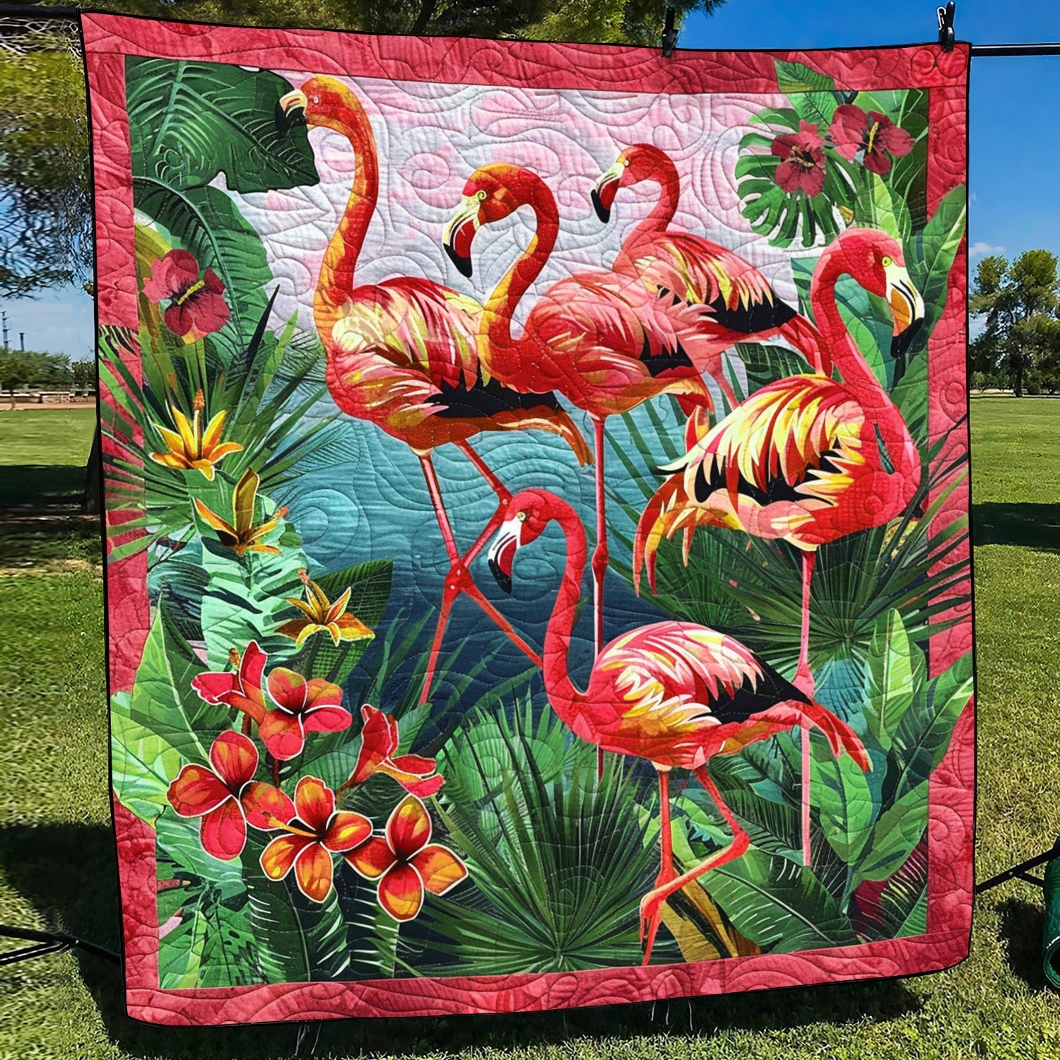 Pink Harmony Quilted Blanket Gifts For Flamingo Lovers