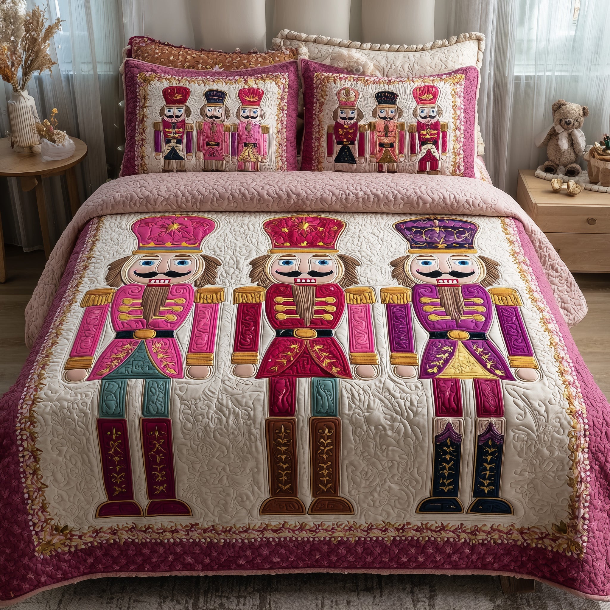 Pink Nutcracker Quilted Bedding Set Housewarming Gift