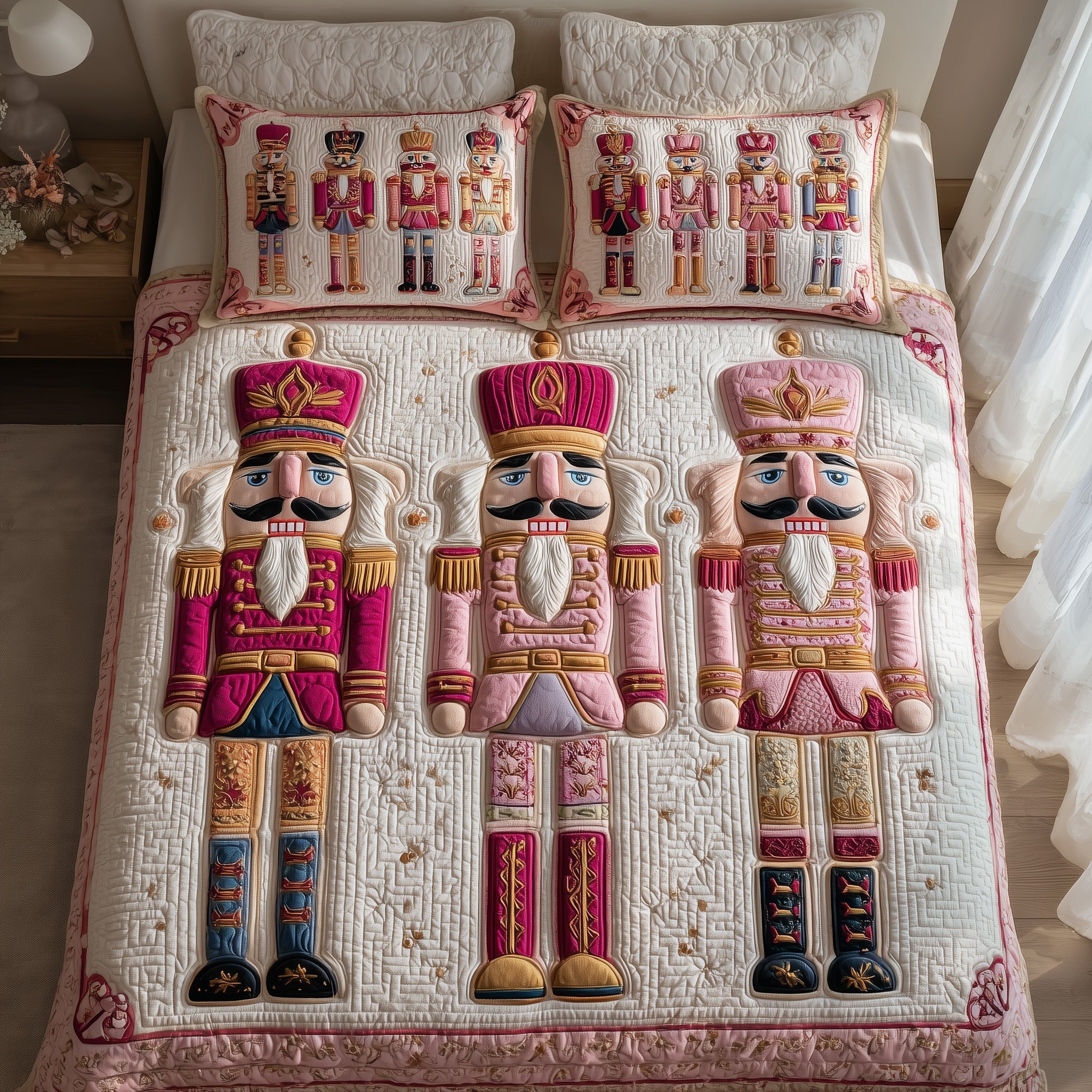 Pink Nutcracker Quilted Bedding Set Wedding Gift