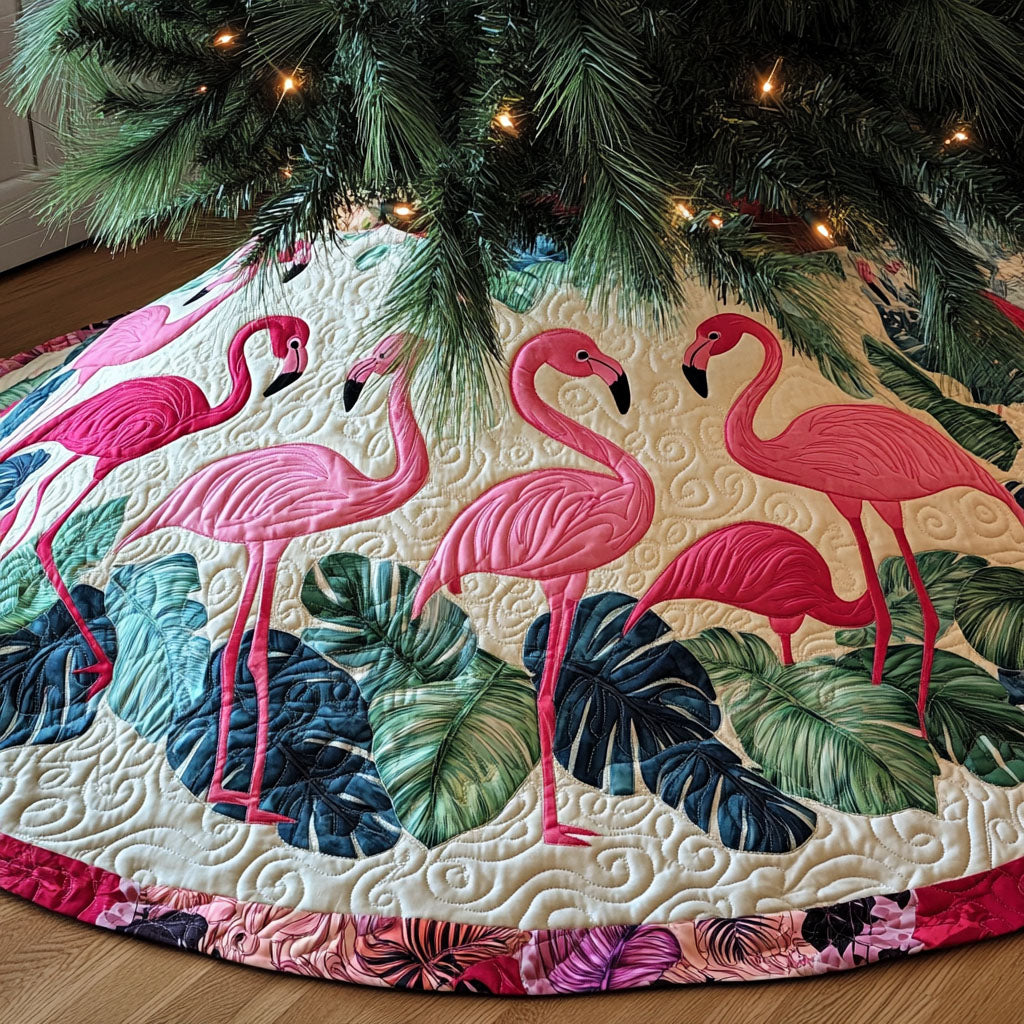 Pink Oasis Quilted Christmas Tree Skirt Seasonal Gift Merch for Festive Homes