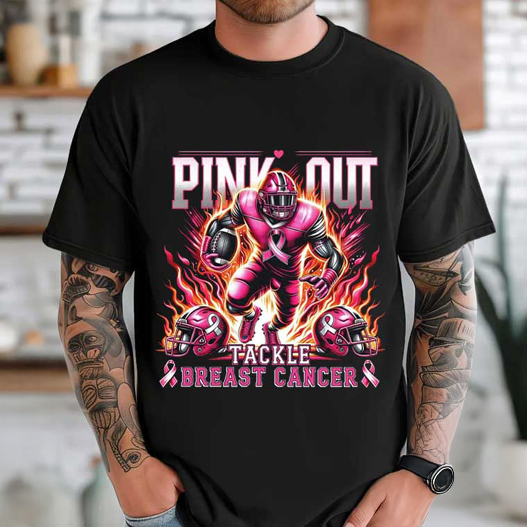 Pink Out Tackle Breast Cancer Awareness Football T-Shirt Gift Ideas For Football Lovers