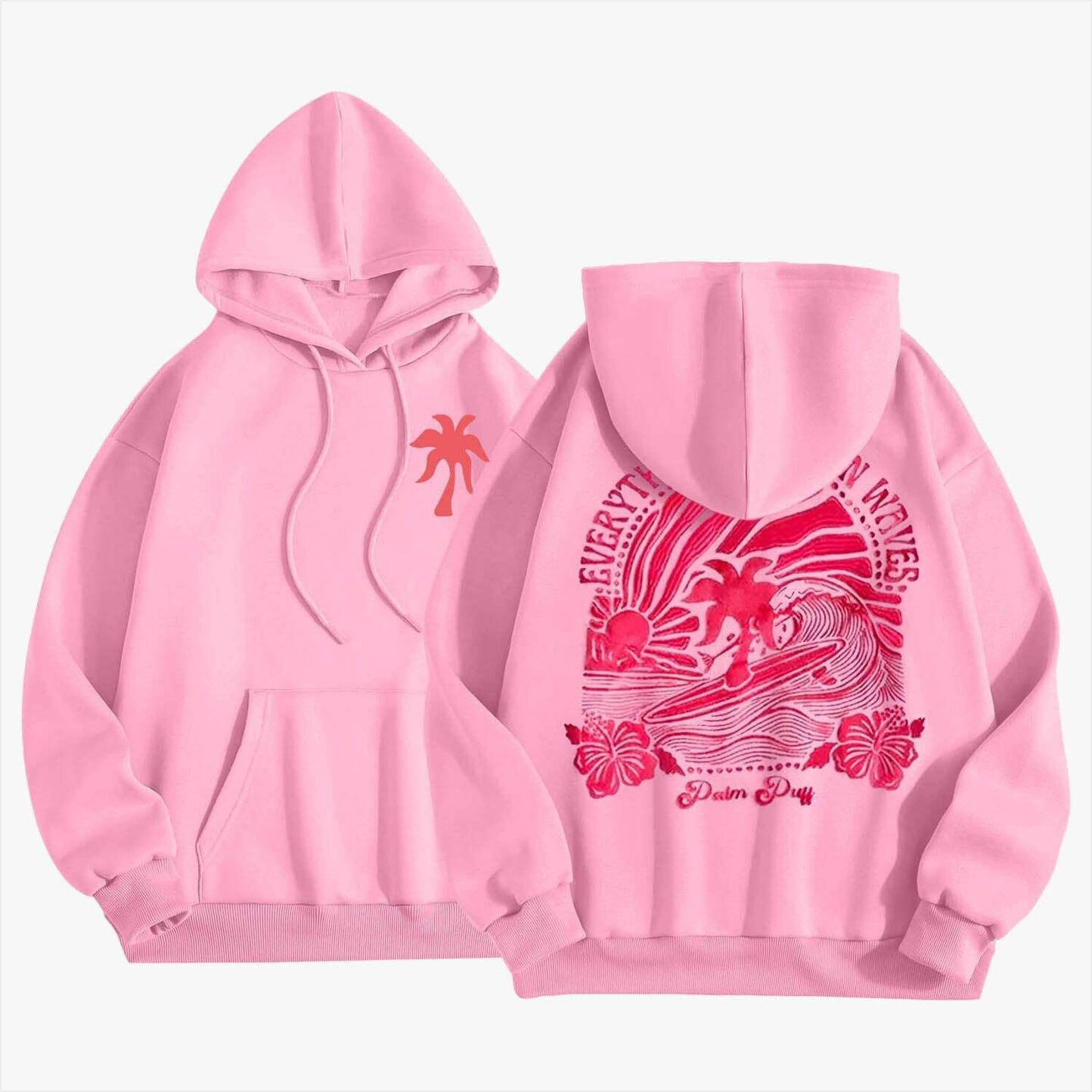 Pink Palm Puff Everything Comes in Waves Oversized Hoodie Gifts For Friends Merch Clothing Pink Palm Puff Everything Comes in Waves Oversized Hoodie Gifts For Friends Merch Clothing