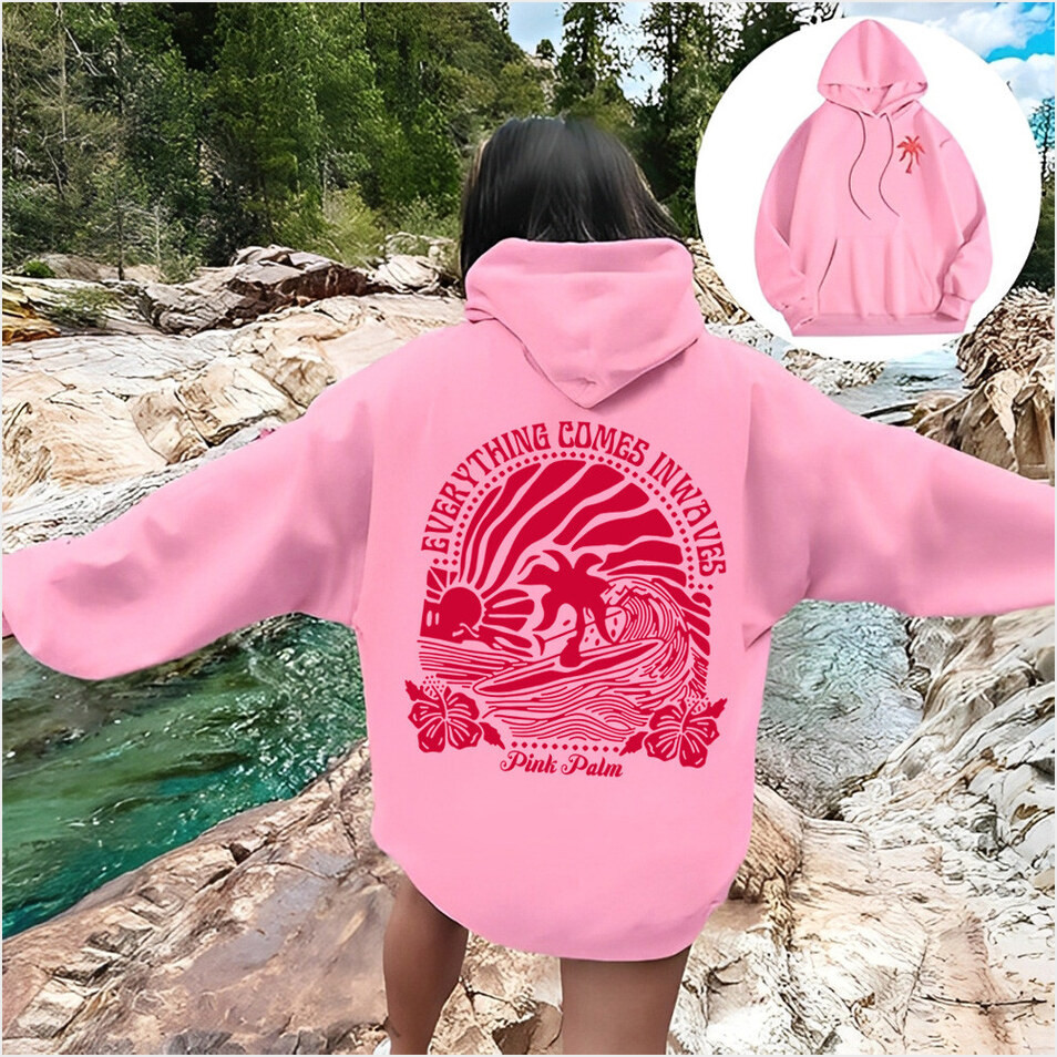Pink Palm Puff Hoodie Ping Pong Puff Merch Hooded Everything Comes In Waves Gifts For Her Merch Clothing Pink Palm Puff Hoodie Ping Pong Puff Merch Hooded Everything Comes In Waves Gifts For Her Merch Clothing