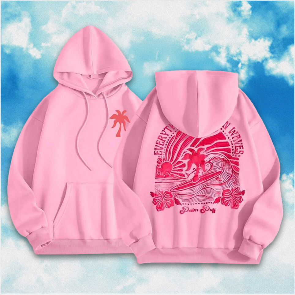 Pink Palm Puff Hoodie Ping Pong Puff Merch Hoodie Everything Comes In Waves Gifts For Her Gifts For Him Pink Palm Puff Hoodie Ping Pong Puff Merch Hoodie Everything Comes In Waves Gifts For Her Gifts For Him