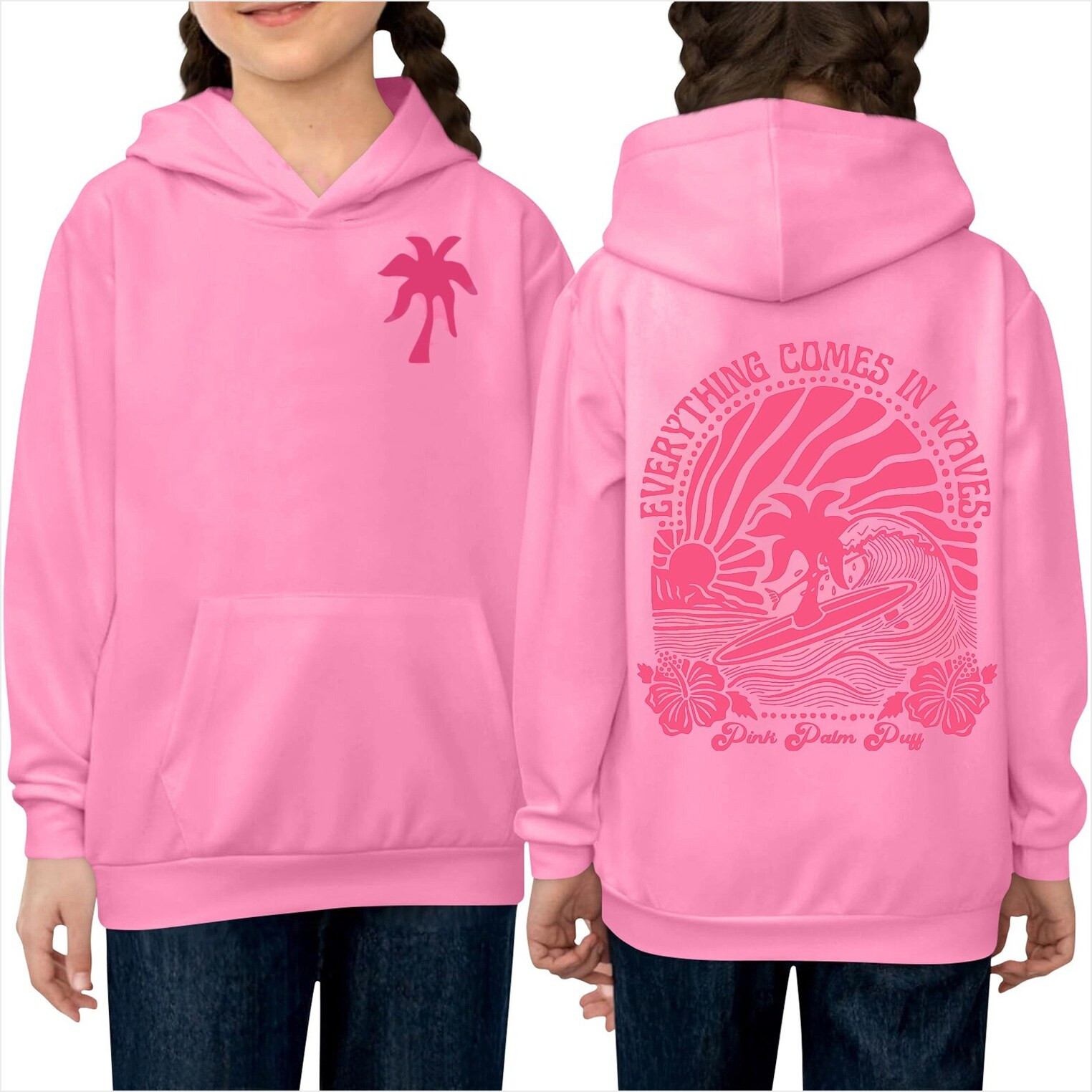 Pink Palm Puff Merch Hoodie Cozy Women S Pullover With Palm Print Soft Cotton & Trendy Design For Casual & Everyday Wear Gifts For Brother