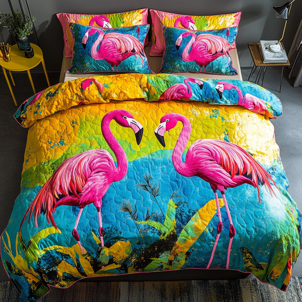 Pink Paradise Quilted Bedding Set Bed Decor Ideas Flamingo Gifts For Ladies