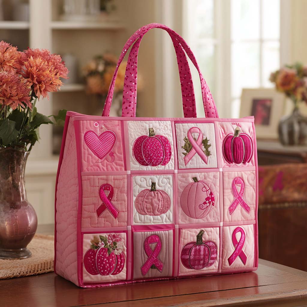 Pink Pumpkin Patch Quilted Tote Bag Best Autumn Gifts