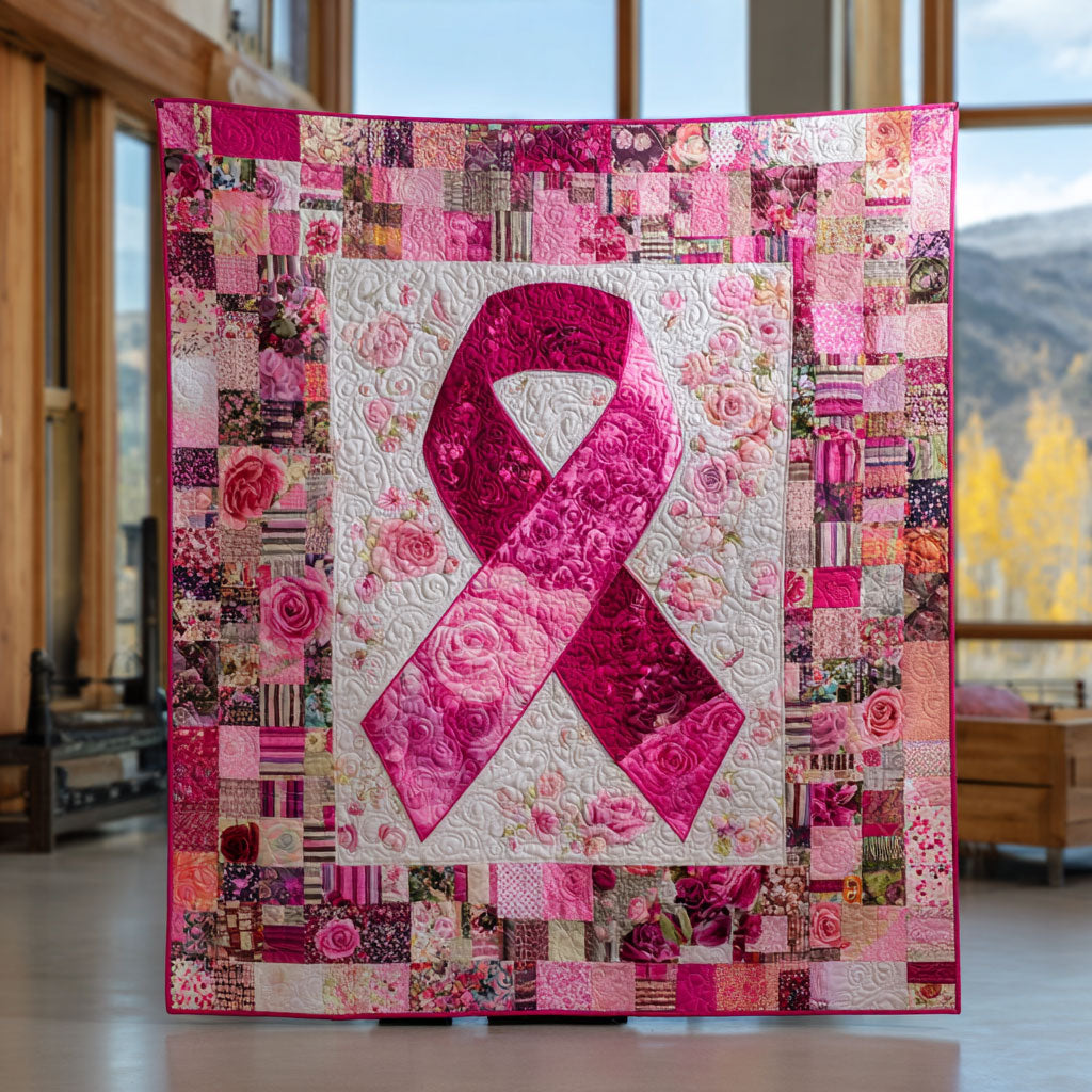 Pink Ribbon Bloom Quilt Thoughtful Holiday Gift Featuring Quilt Blanket