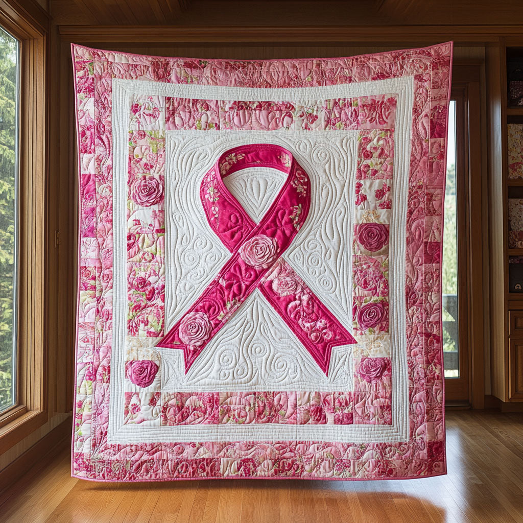 Pink Ribbon Quilt Premium Quilt Blanket for Family and Guests
