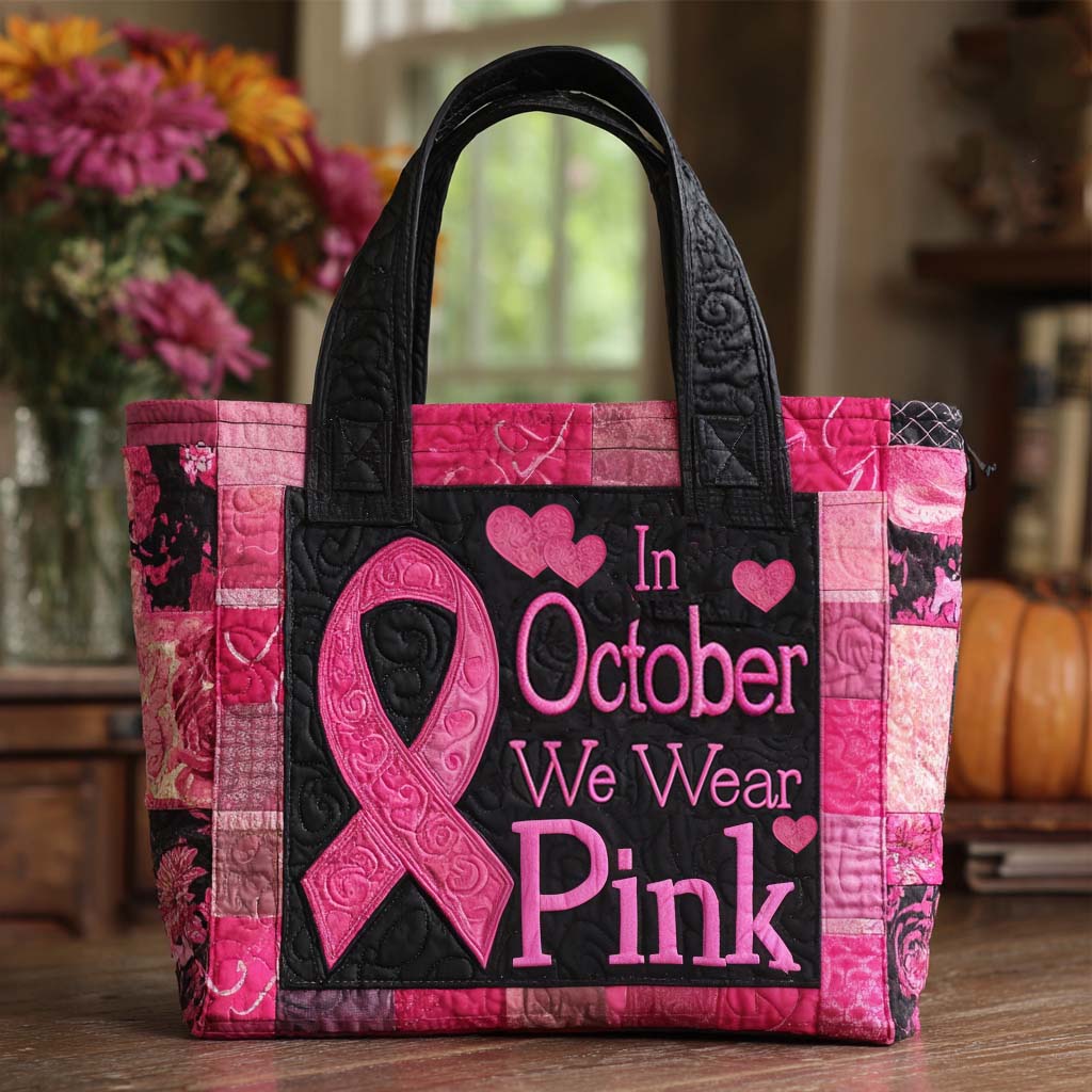 Pink Ribbon Quilted Tote Bag Breast Cancer Gift Ideas