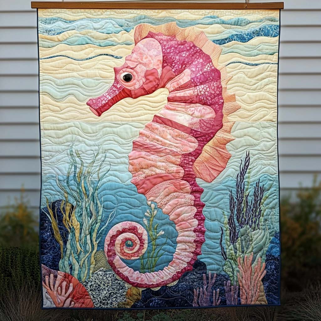 Pink Seahorse Quilted Blanket Christmas Gift Blanket