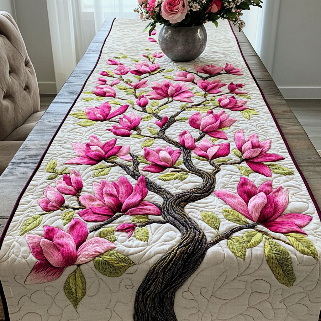 Pink Serenity Quilted Table Runner Dinner Table Decor Christmas Gifts For Flower Lovers