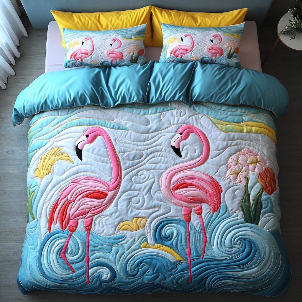 Pink Shenanigans Quilted Bedding Set Best Bed Sheet Set Flamingo Gifts For Mom Grandma