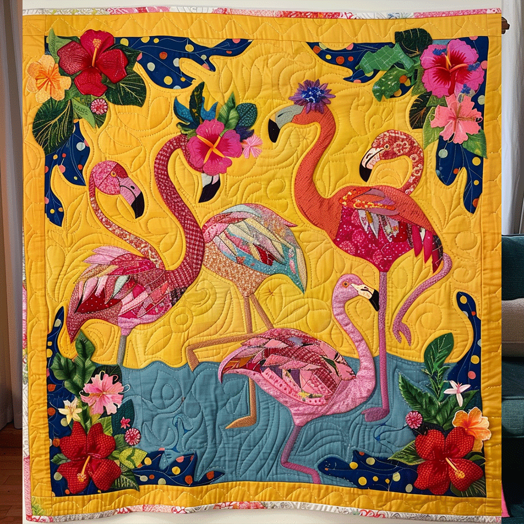 Pink Sunset Quilted Blanket Flamingo Gifts For Her