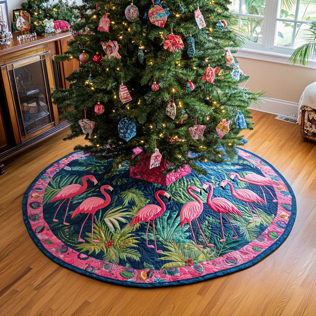 Pink Tropics Quilted Christmas Tree Skirt Under-Tree Christmas Decor