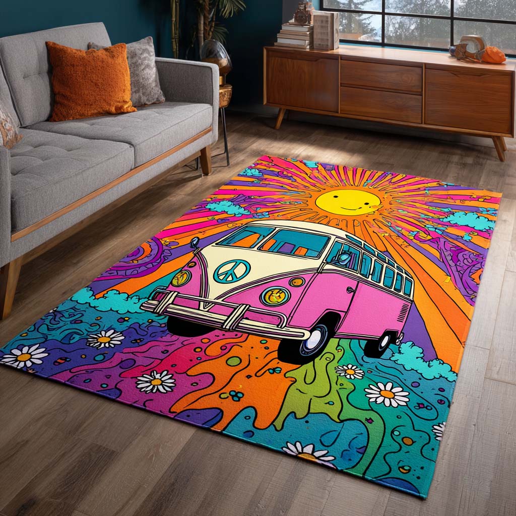 Pink Van Sunshine Area Rug Indoor Outdoor Carpet Xmas Gifts For Aunts And Uncles