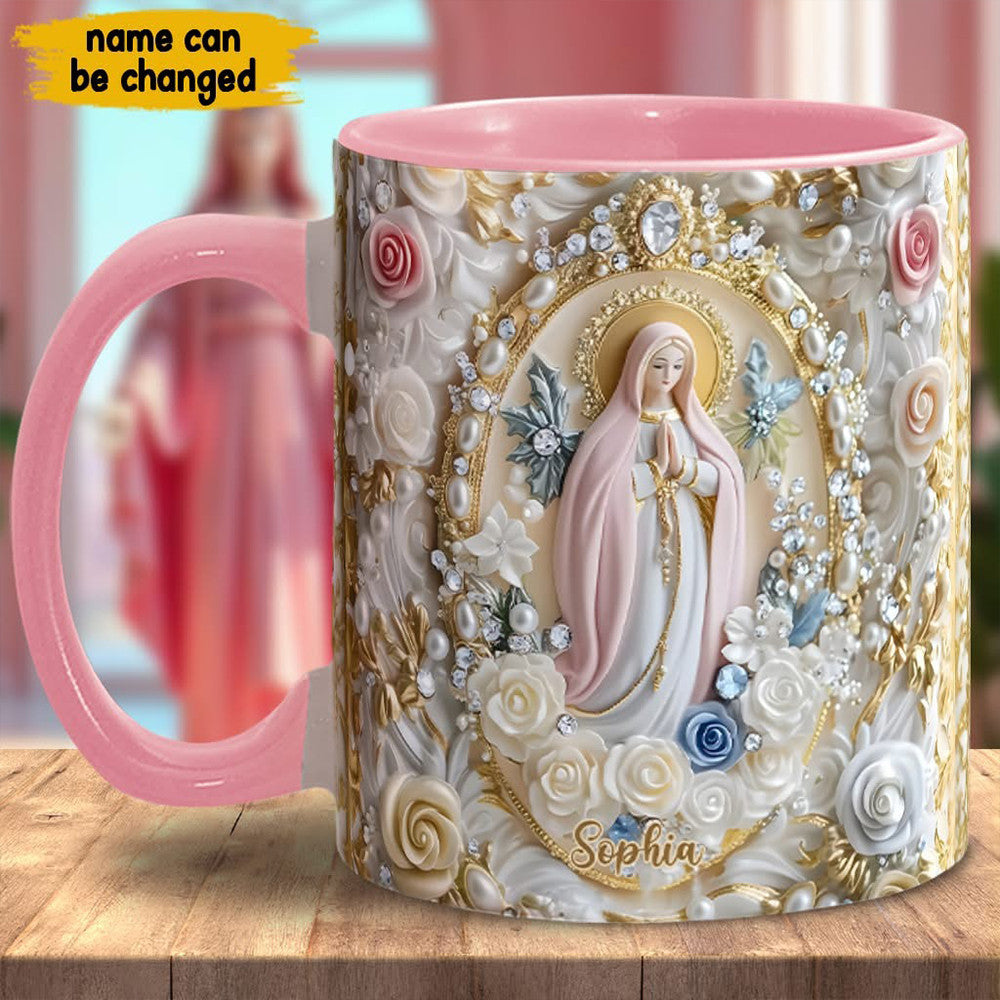 Pink Virgin Mary 3D Printed Mug Mother Mary Catholic Art Mug Christian Gifts