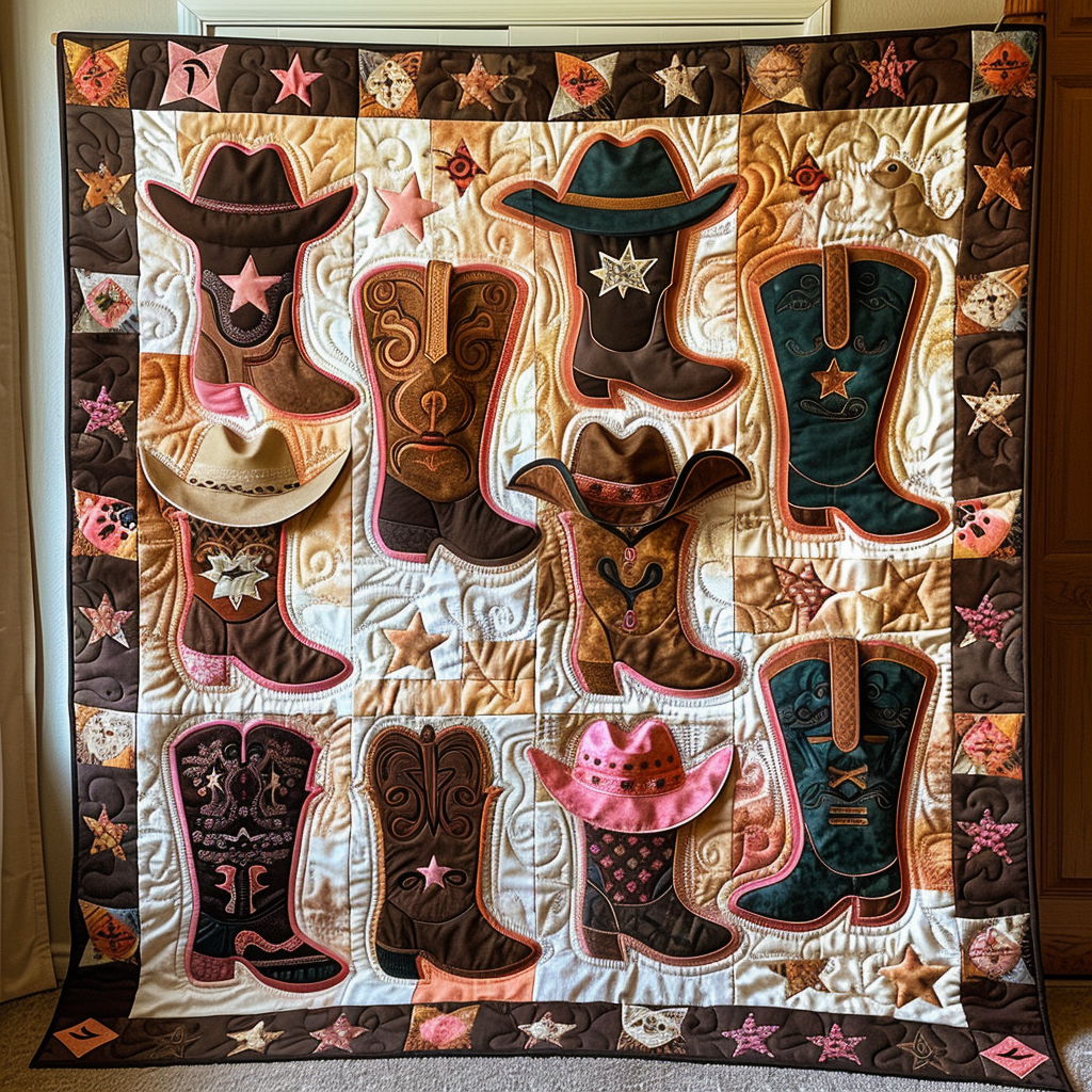 Pink Western Delight Quilted Blanket Presents For Cow Lovers