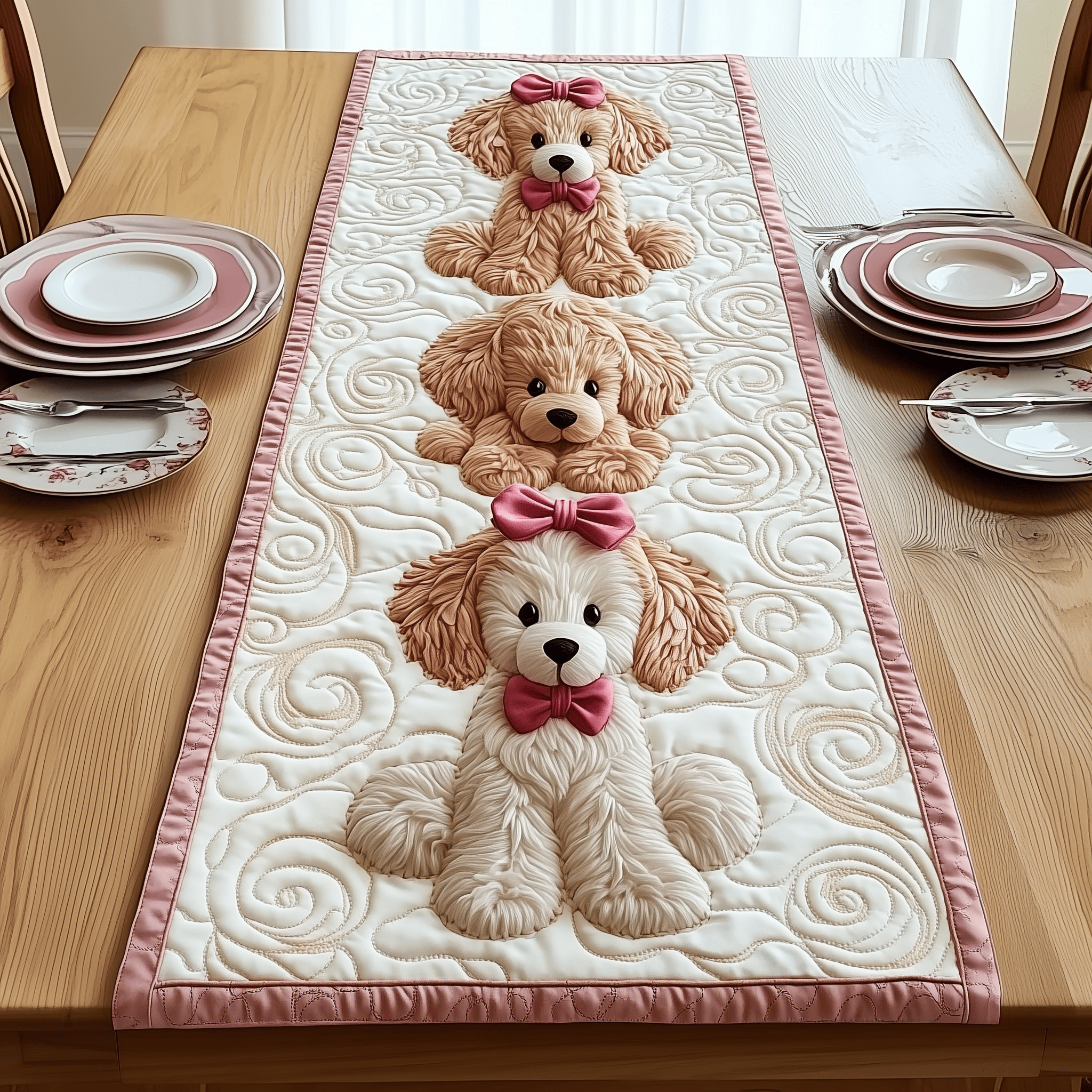Pinky Adorable Poodle Quilted Table Runner Cute Christmas Best Poodle Mom Gifts