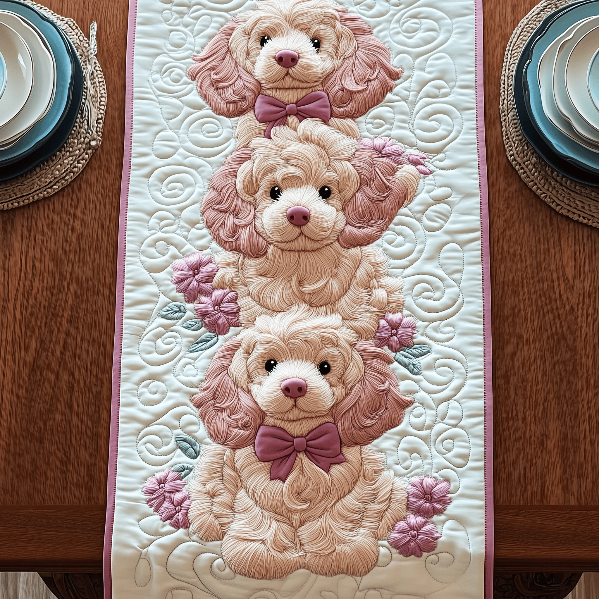 Pinky Adorable Poodle Quilted Table Runner Cute Christmas Best Poodle Mom Gifts For Her